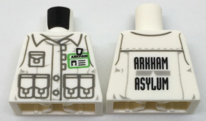 Lego Torso Jacket with 5 Pockets, Bright Green ID Badge and 'ARKHAM ASYLUM' on Back Pattern