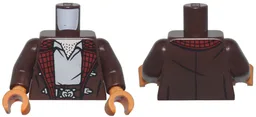 Torso Jacket with Clasps and Dark Red Plaid Lining over Light Bluish Gray Shirt, Light Nougat Neck with Chest Hair, Belt with Buckle Pattern / Dark Brown Arms / Dark Orange Hands