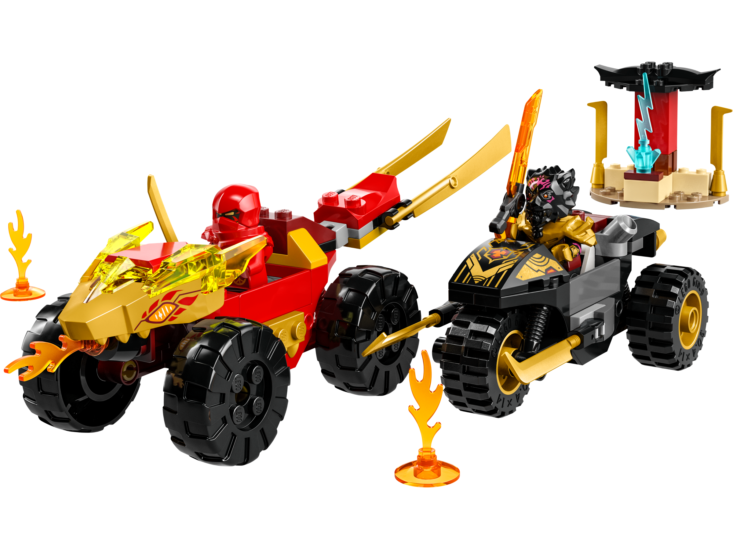 Lego Kai and Ras's Car and Bike Battle