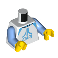Lego Torso Medium Azure 'ATARI' Logo print, Medium Blue Arms, Yellow Hands / White