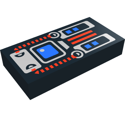 Lego Tile 1 x 2 with Blue Screen, Red and Silver Panel Print