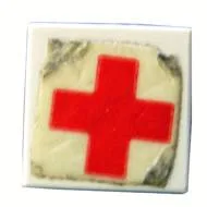 Tile 1 x 1 without Groove with Red Cross Pattern (Sticker) - Sets 363-1 / 460-1 / 555-1 / 653-1