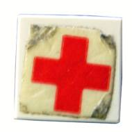 Lego Tile 1 x 1 without Groove with Red Cross Pattern (Sticker) - Sets 363-1 / 460-1 / 555-1 / 653-1
