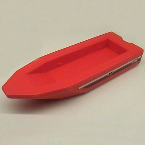 Lego Boat Hull 22 x 8 x 2 1/3, Base with Fire Logo, 327 and Black and White Stripe Print / Red