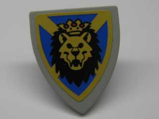Lego Minifigure, Shield Triangular Short with Lion Head, Blue and Yellow Pattern (Sticker) - Set 10176