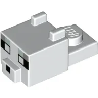 Animal Body Part, Cat Head 1 x 2 with Cube with Ears, Nose and Pixelated Face Print / White