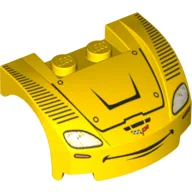 Vehicle Body, Wheel Arch / Mudguard 3 x 4 x 1 2/3 Low Profile, Curved Front with Headlights and Smile Print (Jeff Gorvette) / Yellow