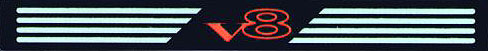 Lego Tile 1 x 8 with Red 'V8' and Light Gray Stripes Pattern Model Left Side (Sticker) - Set 8448