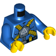 Lego Torso Shirt with Pockets, Harness with Yellow Tubes, Black Belt with Yellow Battery Print, Blue Arms, Yellow Hands / Blue