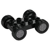 Duplo Car Base 2 x 4 with Fixed Axles - 27.5 Silver Wheels and Black Tires