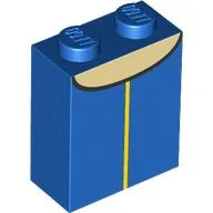 Brick 1 x 2 x 2 with Yellow Line, Light Nougat Shape Print / Blue