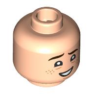 Lego Minifig Head Clark "Mouth" Devereaux, Dark Brown Eyebrows, Raised Eyebrow, Freckles, Lopsided Smile / Tongue Sticking Out / Light Nougat