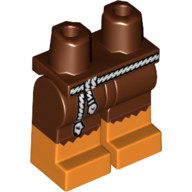 Lego Hips with Reddish Brown Legs and Orange Boots Pattern with Reddish Brown Torn Pants, White Rope as Belt / Reddish Brown