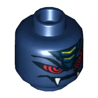 Minifig Head Rattla, Red Snake Eyes, Mouth with Fangs Print [Hollow Stud] / Dark Blue