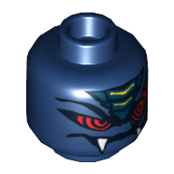 Lego Minifig Head Rattla, Red Snake Eyes, Mouth with Fangs Print [Hollow Stud] / Dark Blue