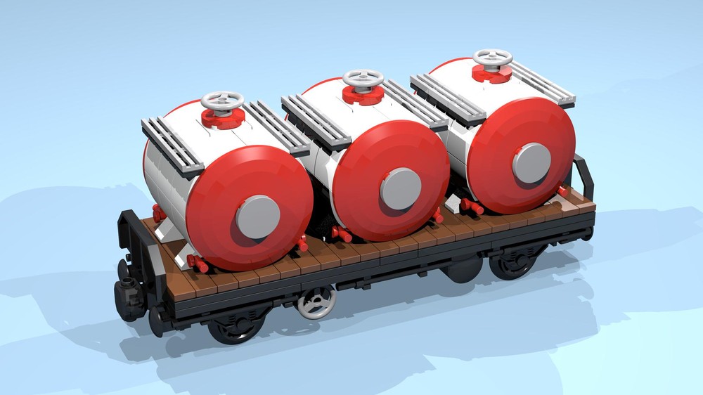 Lego 4-Wheel Flatbed Wagon (SNOT, brown, 8 studs wide) with Tanks