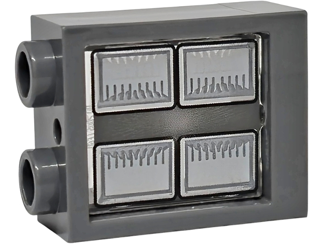 Lego Window 1 x 2 x 2 Flat Front with Trans-Clear Glass with Silver and Dark Silver Headlights with Black Outlines Pattern (60592 / 60601pb052)