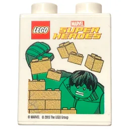 Duplo Brick 1 x 2 x 2 with Hulk Print [Promotional] / White