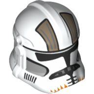 Lego Helmet Clone Trooper Phase 2, Closed Front, Holes for Visor with Dark Tan Markings, Orange 'Teeth' print / White