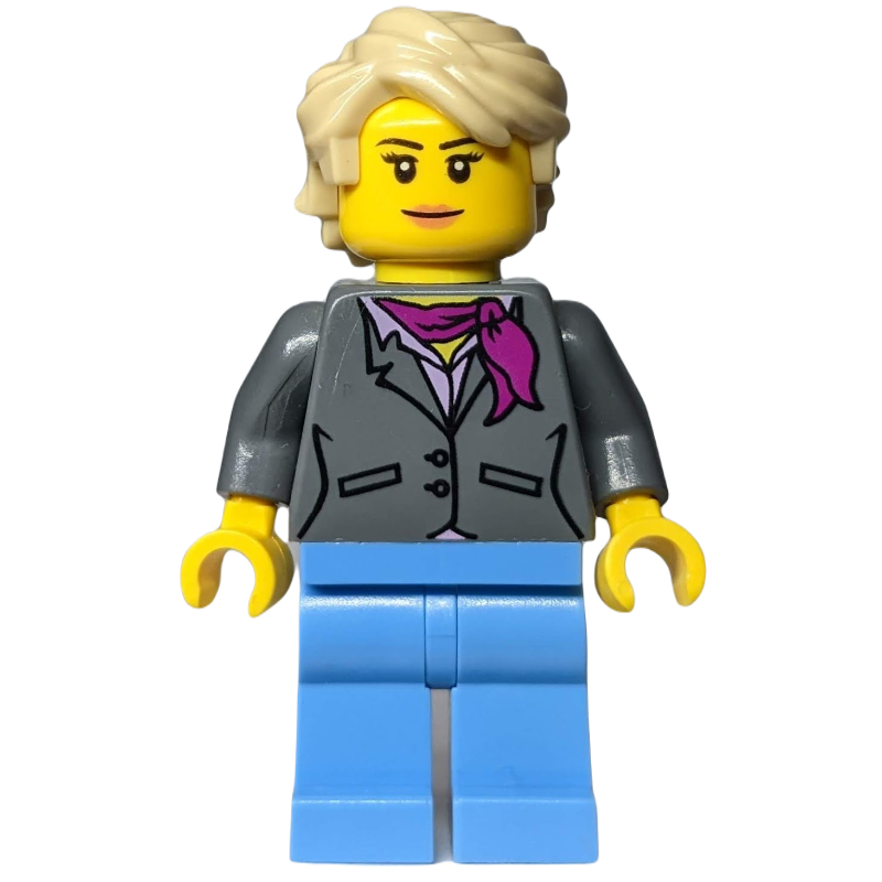 Lego Dark Bluish Gray Torso, Medium Blue Legs, Tan Hair