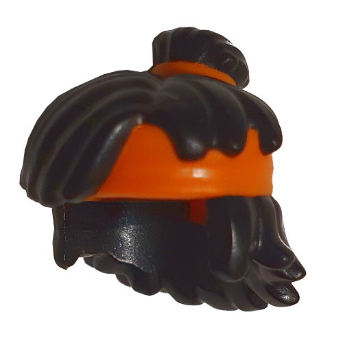 Lego Hair Mid-Length Tousled, Top Knot Bun with Orange Band and Headband / Black