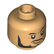 Lego Minifig Head Reed Richards / Mr. Fantastic, Black Eyebrows, Beard, Moustache, Smirk/Open Mouth Smile / Warm Tan