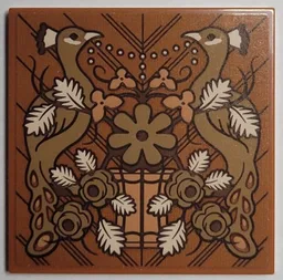 Tile 4 x 4 with Wooden Panel with Peacocks, Plant and Flowers Pattern (Sticker) - Set 21344