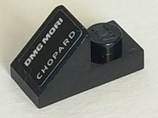 Lego Slope 45 2 x 1 with 2/3 Cutout with 'DMG MORI' and 'CHOPARD' Pattern Model Right Side (Sticker) - Set 75887