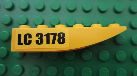 Lego Slope, Curved 6 x 1 Inverted with 'LC 3178' Pattern Model Left (Sticker) - Set 3178