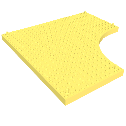 Lego Brick Special 24 x 24 without 12 x 12 Quarter Circle, with Peg at each Corner / Bright Light Yellow