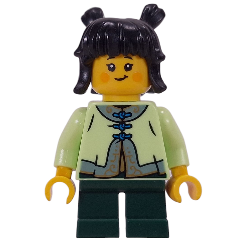 Lego Kid, Yellowish Green Torso, Dark Green Legs, Black Hair