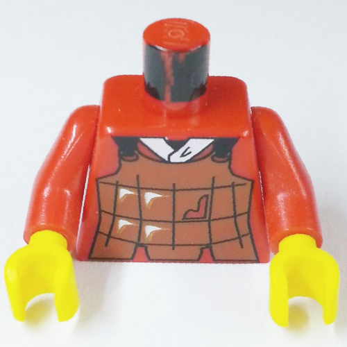 Lego Torso Armor Brown Leather Print (Robber), Red Arms, Yellow Hands / Red