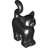Lego Animal, Cat, Standing New Style with Olive Green Eyes, Dark Bluish Grey Nose Print (Thackery Binx) / Black