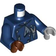 Torso, Odd Hands, Jacket Double Breasted, Tattered with Gold Buttons Print, Dark Blue Arms, Left Light Bluish Gray Hand, Right Reddish Brown Hand / Dark Blue