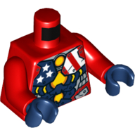Lego Torso Armor with Stars and Stripes and Silver Plates and Yellow Circle Arc Reactor Print (Justin Hammer), Red Arms, Dark Blue Hands / Red