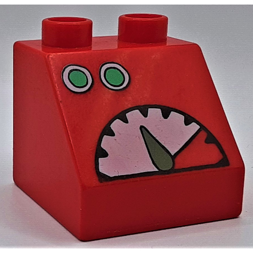 Lego Duplo Brick 2 x 2 Slope 45° with Two Green Buttons and Meter Print / Red