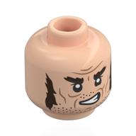 Lego Minifig Head Mr. Borgin, Dark Brown Eyebrows, Sideburns, Stubbles, Cheek Lines, Lopsided Grin / Worried / Light Nougat