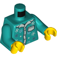 Lego Torso Pajama Shirt, Collar, Pocket, and Snowflakes Print, Dark Turquoise Arms, Yellow Hands / Dark Turquoise
