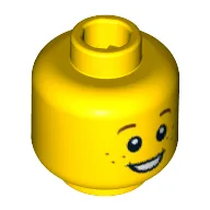 Minifig Head Lil' Nelson / Boy / Girl / Elf, Brown Eyebrows and Freckles, Open Smile Print / Yellow