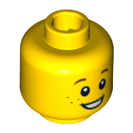 Lego Minifig Head Lil' Nelson / Boy / Girl / Elf, Brown Eyebrows and Freckles, Open Smile Print / Yellow