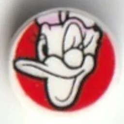 Tile Round 1 x 1 with Daisy Duck, Wink on Red Background Print