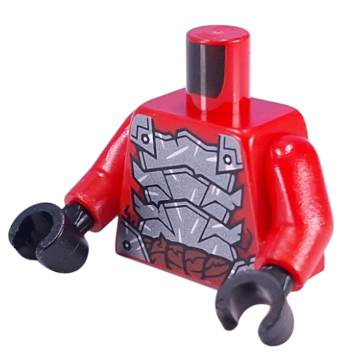Lego Torso, Dark Bluish Grey Armor Plating, Nougat Belt print, Red Arms, Black Hands / Red