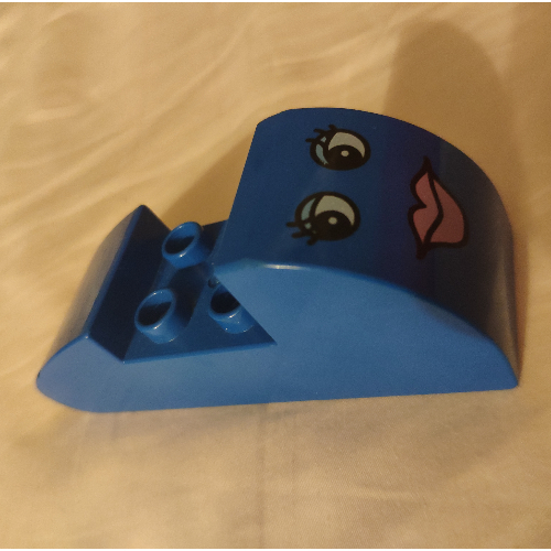 Lego Duplo Brick 2 x 6 x 2 Rounded Ends with Female Face Print / Blue