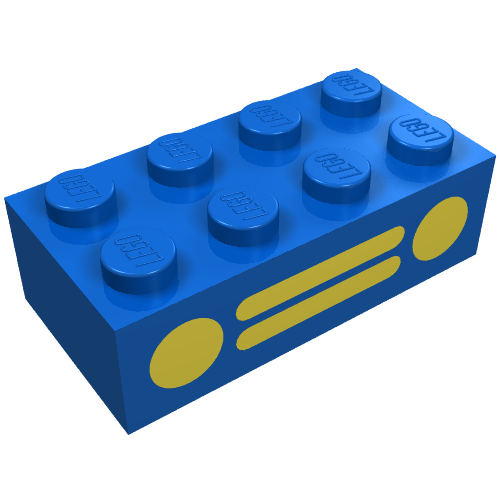 Lego Brick 2 x 4 with Yellow Car Grille Print / Blue