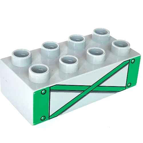 Lego Duplo Brick 2 x 4 with Green Girders Print / Light Bluish Gray