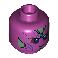 Lego Minifig Head Vision, Dual Sided, Purple Eyes, Blue Spot on Forehead, Purple Veins Print [Hollow Stud] / Magenta