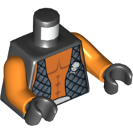 Lego Torso Vest with Alien Head, Open with Bare Chest Print, Orange Arms, Black Hands / Black