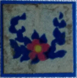 Tile 2 x 2 without Groove with Flower and Blue Leaves Pattern (Sticker) - Set 270-2