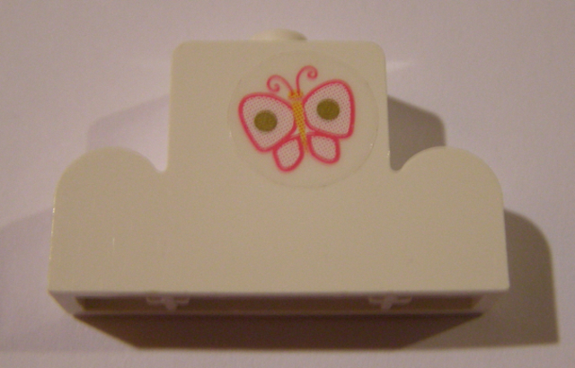 Lego Brick, Modified 1 x 4 x 2 Center Stud Top with Butterfly Pattern (Sticker) - Set 7578