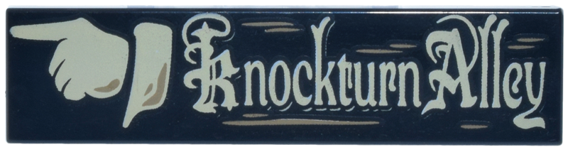 Lego Tile 1 x 4 with Tan Pointing Hand and 'Knockturn Alley' Sign Pattern